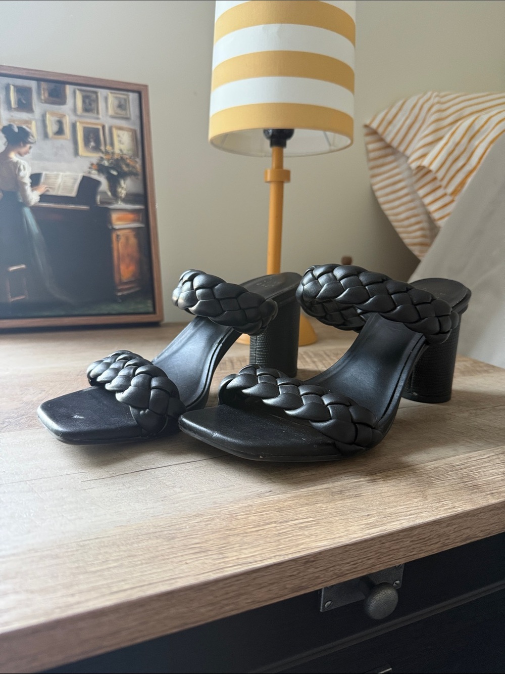 A New Day Black Braided Double-Strap Block Heel Sandals